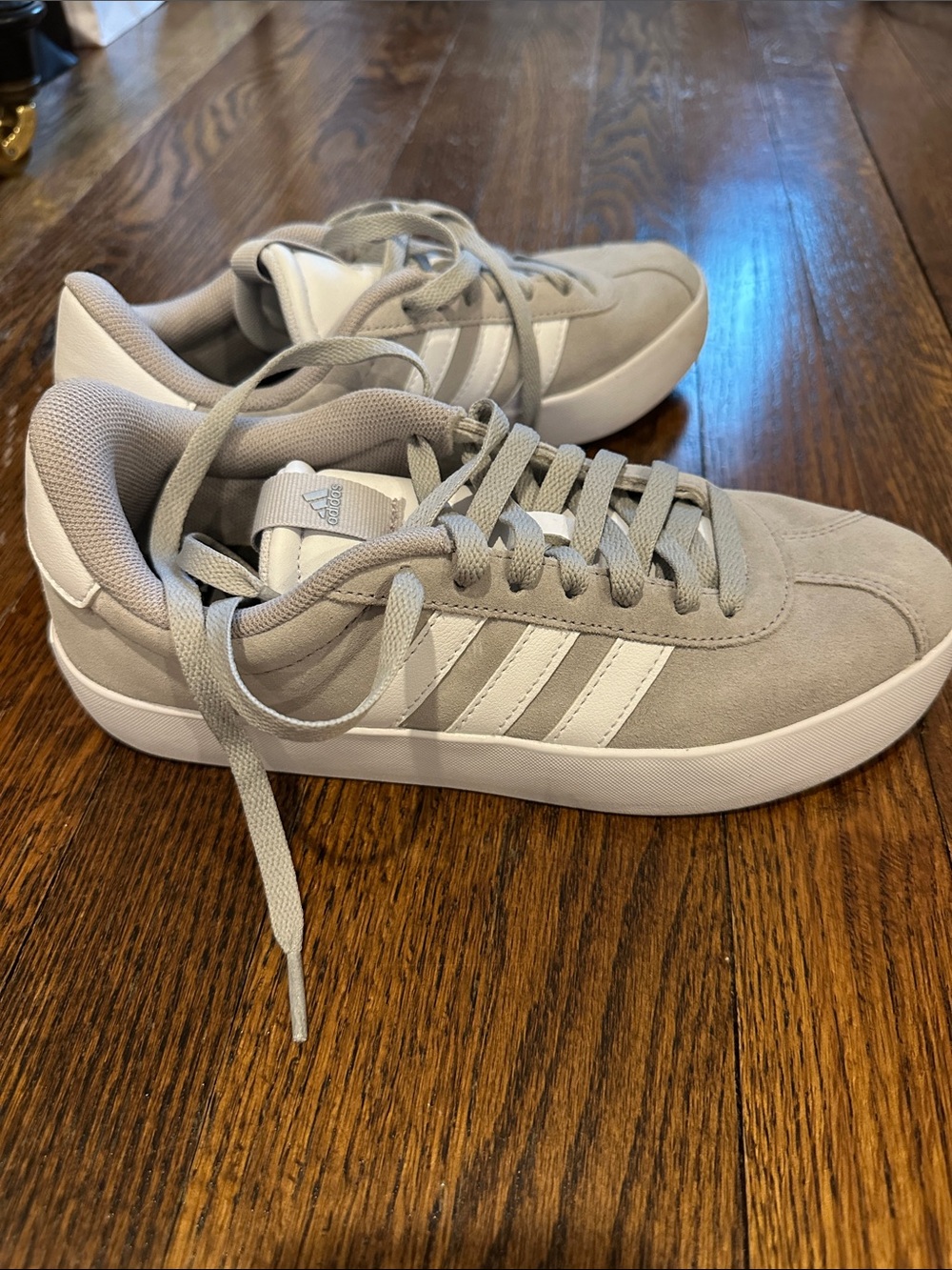 adidas Men’s Light Gray and White Suede Low-Top Sneakers